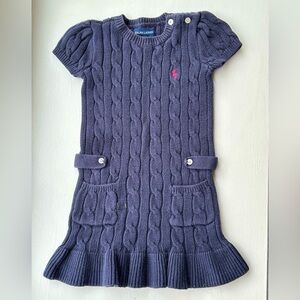 Ralph Lauren Navy Cable-Knit Short Sleeve Dress with Pink Pony